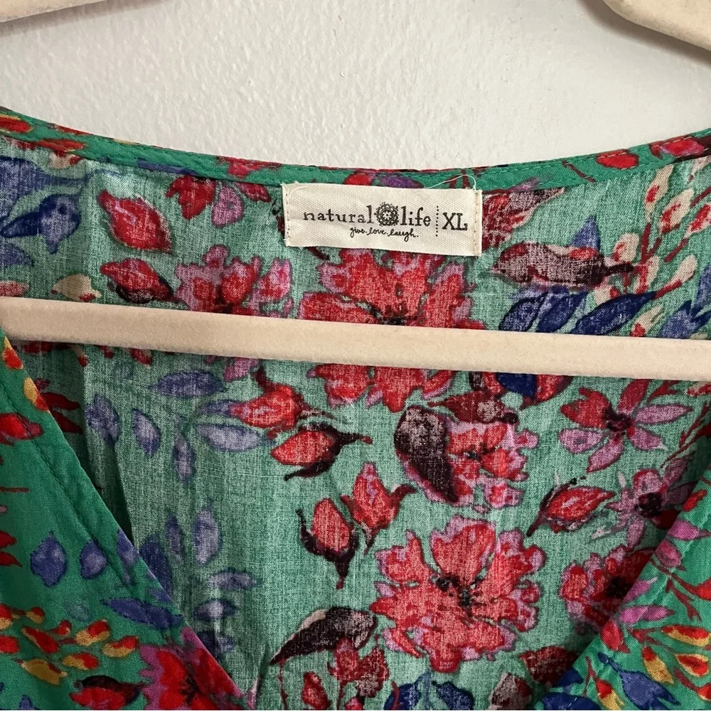 Natural Life Colorful Floral Tunic Shirt Dress Mini Short Spring - Picture 3 of 6